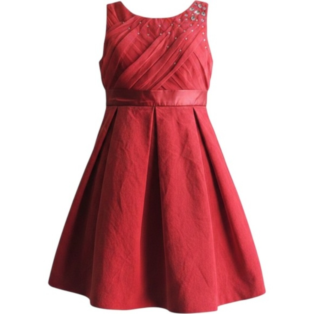 American Girl Red Beaded Party Dress Girls Size 10 Rhinestone Tulle
